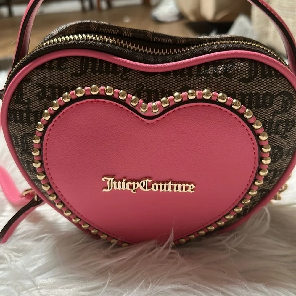 Juicy Couture Love Never Dies Heart Mini Tote Crossbody Brown Pink - Picture 1 of 8